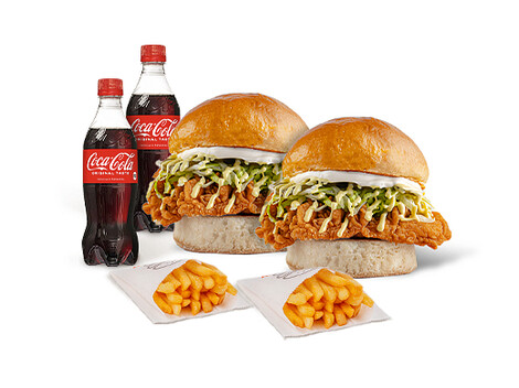 Chicken Burger Double meal (2 Chicken Burger+2 Fries+2 Coca-Cola)